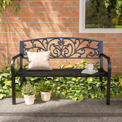 Nancy's Resiutta Tuinbank - Balkonbank - Parkbank - Zwart - Staal - ± 125 x 60 x 85 cm