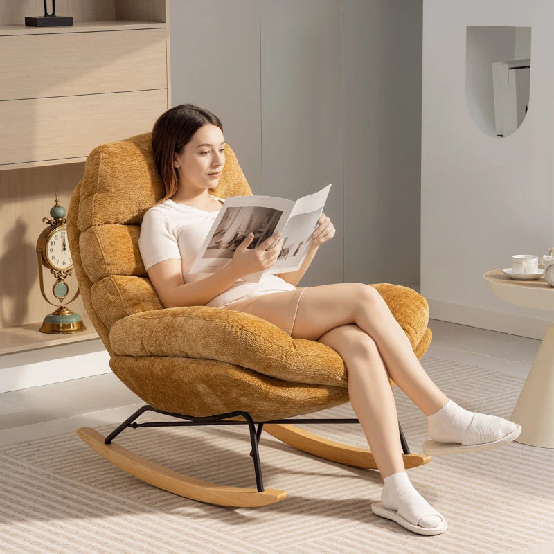 Nancy's Paciano Schommelstoel - Relaxstoel - Relaxfauteuil - Geel - Chenille