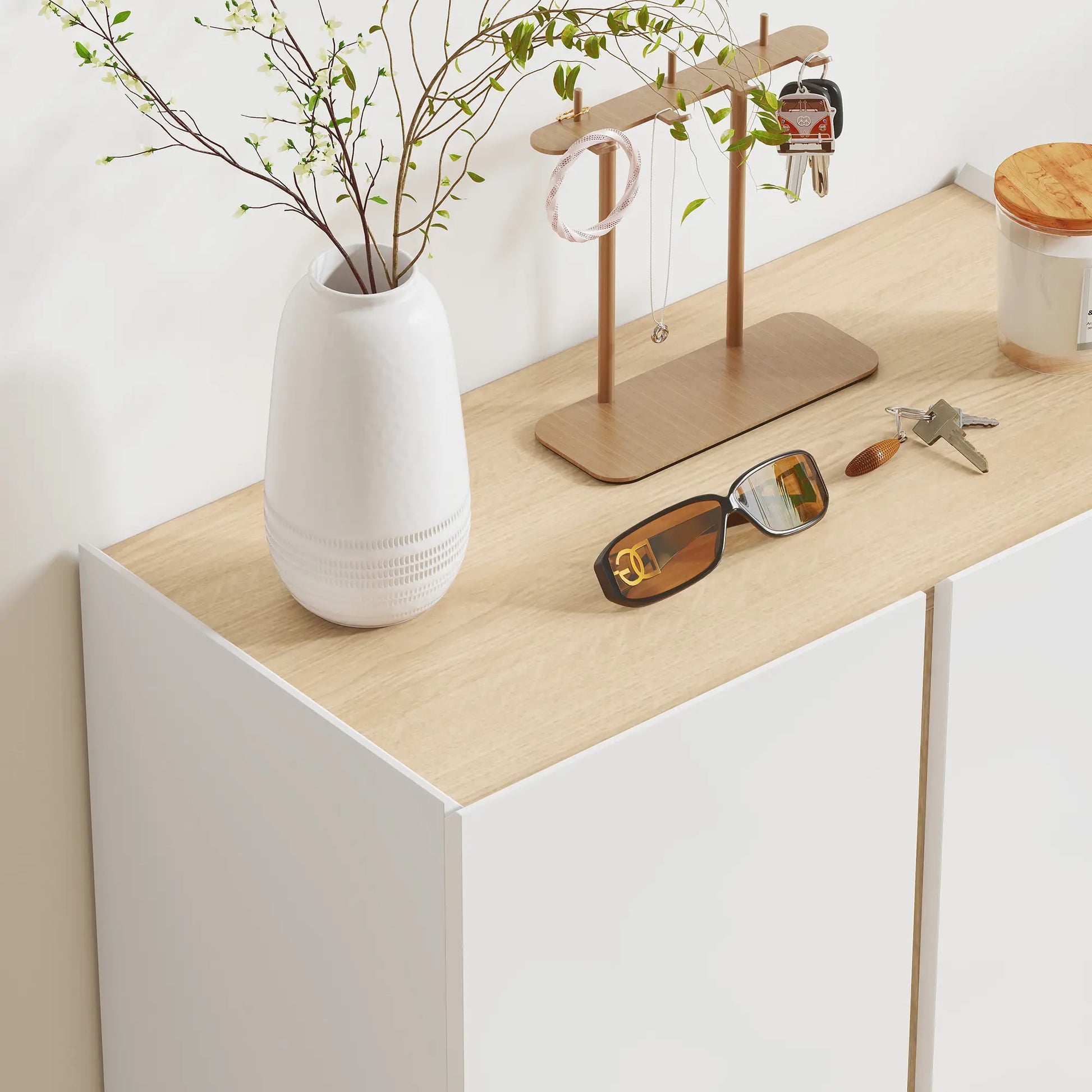 Nancy's Malegno Schoenenkast - Opbergkast voor schoenen - Schoenenrek - Wit / Hout - 70 x 35 x 95 cm