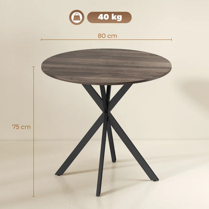 Nancy's Travo Eettafel rond - Ronde eettafel met houtlook - Bruin - Spaanplaat / Staal - Ø80 x 75H cm