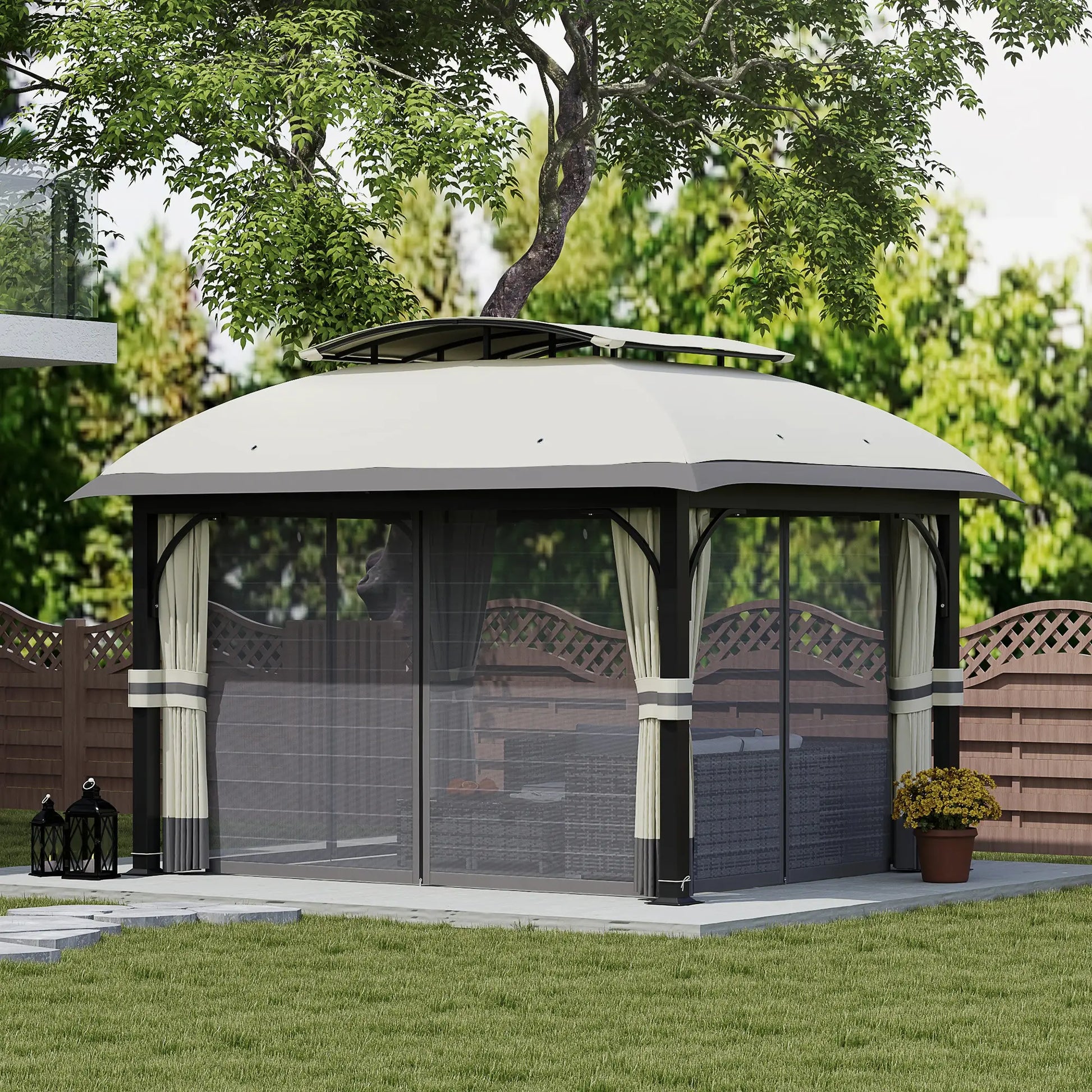 Nancy's Macieira Paviljoen - Tuinpaviljoen - Partytent - Tuintent - Grijs - ± 395 x 330 x 295 cm