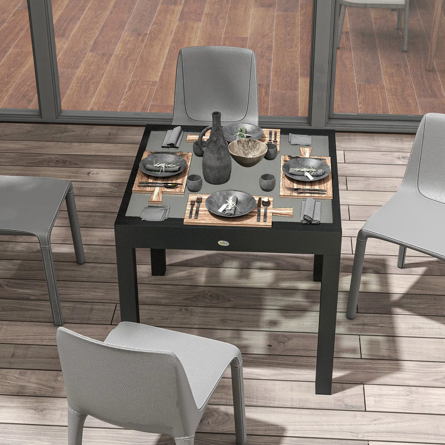 Nancy's Cefalù Tuintafel - Terrastafel - Balkontafel - Verlengbaar - Zwart - Staal / Glas - 160 x 80 x 75 cm