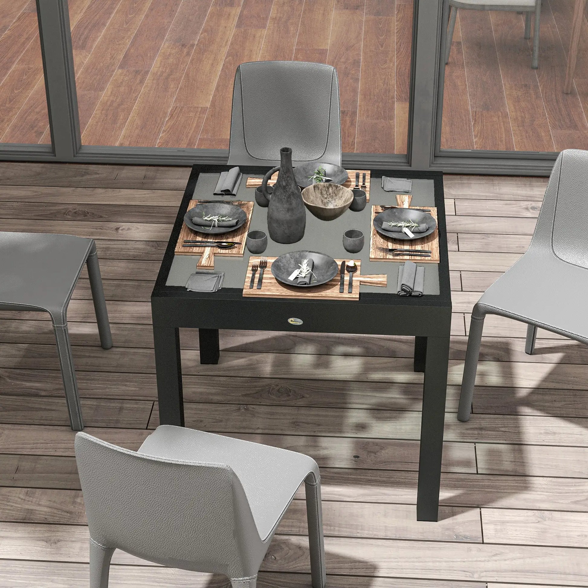 Nancy's Cefalù Tuintafel - Terrastafel - Balkontafel - Verlengbaar - Zwart - Staal / Glas - 160 x 80 x 75 cm