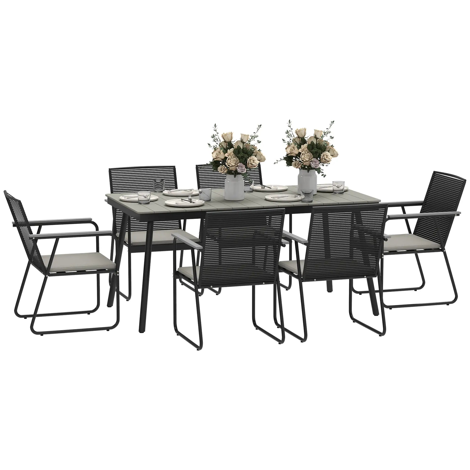 Nancy's Cori Tuinset - Tuinmeubelset - 7-Delige Set voor buiten - Grijs / Zwart