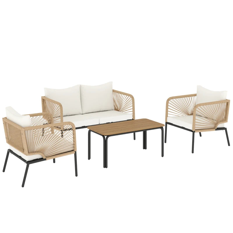 Nancy's Siponto Loungeset - Tuinmeubelset - Tuinset - Lounge Set - Wit / Teak / Rotan