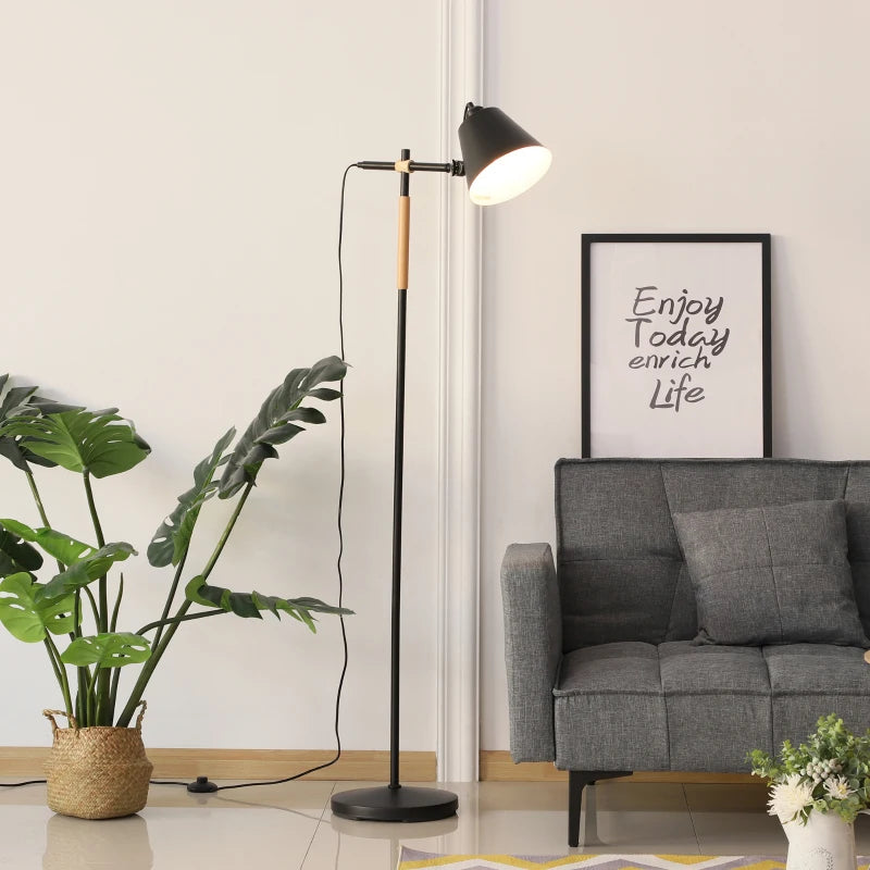 Nancy's Matthews Floor Lamp - Mood Lighting - Adjustable Lamp - 40W - Metal - Wood - Black - 54 x 30 x 155 cm
