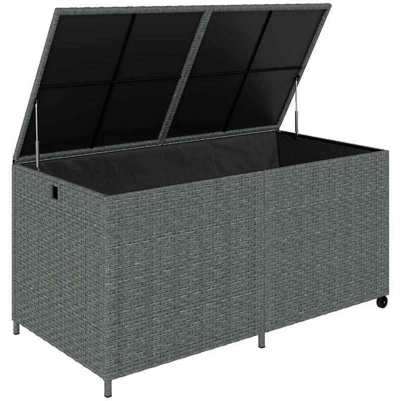 Nancy's Savigno Tuinkussenbox - Opbergbox voor buiten - Tuinbox - 650 Liter - Grijs - Rotan - ± 150 x 75 x 75 cm