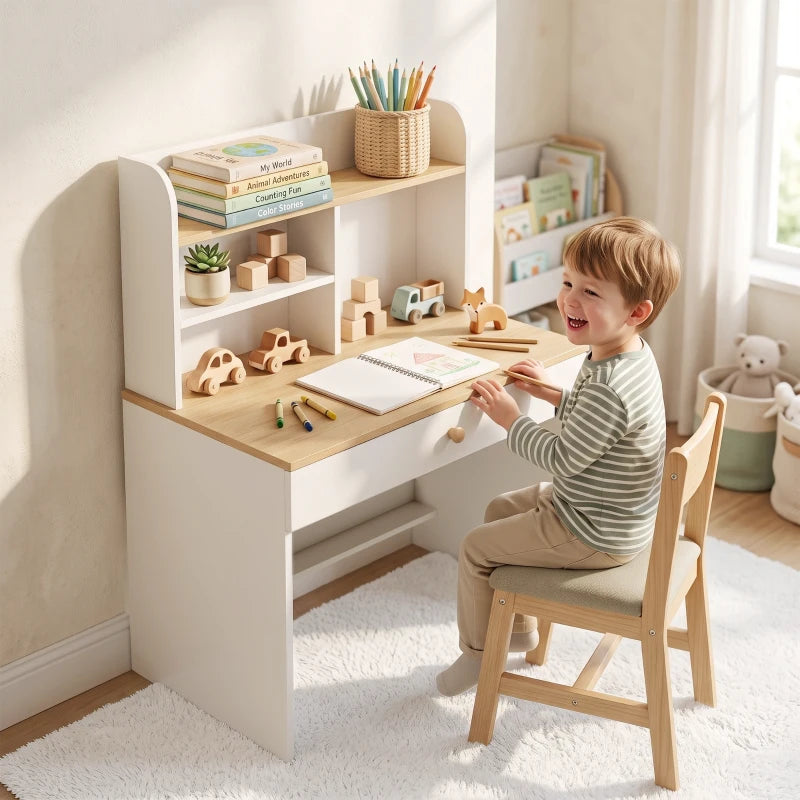 Nancy's Torchiara Kindertafel - Kinderbureau - Opbergruimte - Wit / Houtlook - 80 x 50 x 100 cm
