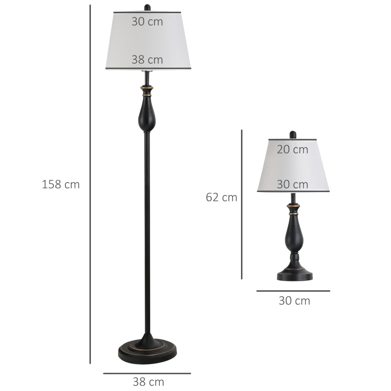 Nancy's Alnwick Set of 3 lamps 2 table lamp (H 158cm) + 1 floor lamp (H 62cm) Vintage, black + white