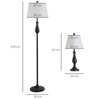 Nancy's Alnwick Lampenset - 1 Vloerlamp + 2 Tafellampen - Verlichting Set - Vintage - Zwart / Wit