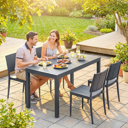 Nancy's Sarre Tuinset - 5-Delige Tuinmeubelset - Tuintafel Set - Grijs - Staal / Kunststof