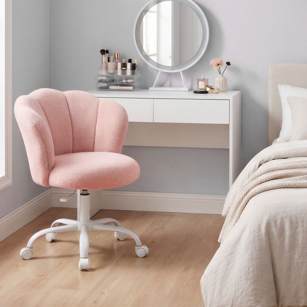 Nancy's Statte Make-Up Krukje - Make Up Stoel - Kaptafel Stoel - Roze - Fleece