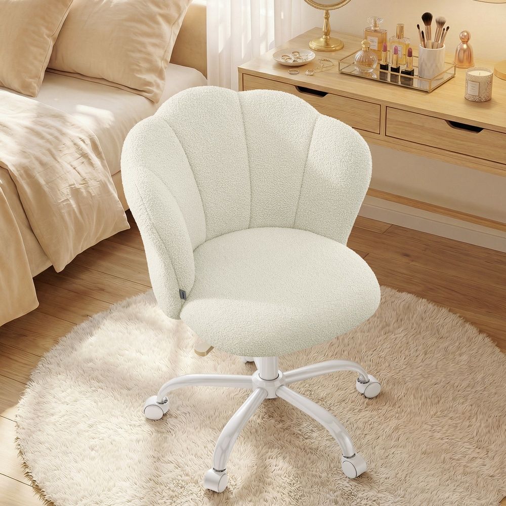 Nancy's Serrone Make-Up Krukje - Make-Up Stoel - Kaptafel Kruk - Kaptafel Stoel - Crèmewit - Fleece