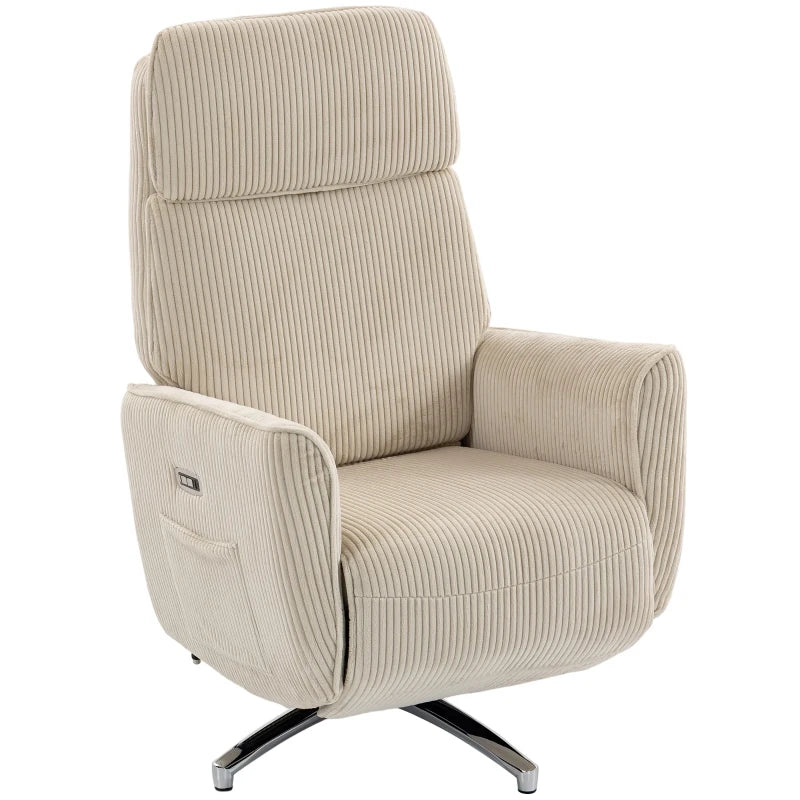 Nancy's Tarzo Elektrische Fauteuil - Relaxfauteuil - Relaxstoel - Draaibaar - Crèmewit / Zilver - Corduroy Look