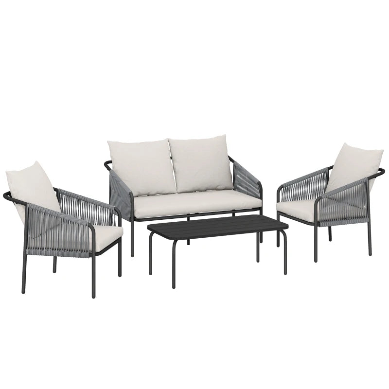 Nancy's Sassello Loungeset - 4-Delige Tuinset - Tuinmeubelset - Kaki / Grijs - Rotan