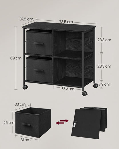 Nancy's Bootle Office Cabinet Black - Armoire de rangement - Classeur - Commode - Industriel - 73,5 x 37,5 x 69 cm