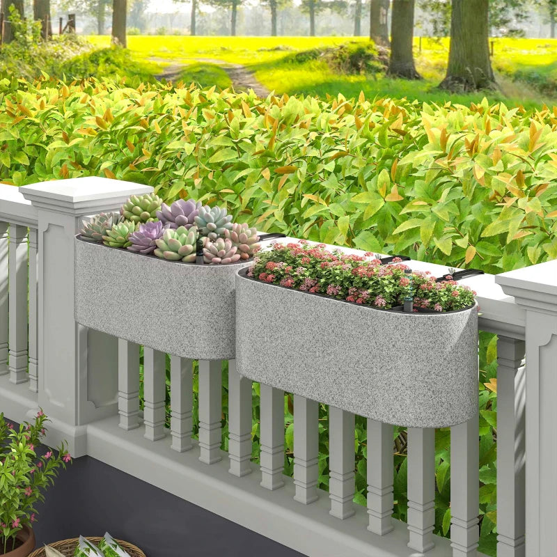Nancy's Rigoli Plantenbakken Set van 2 - Bloembakken - Hangend of staand - Zelfbewateringssysteem - Grijs - Kunststof - ± 40 x 15 x 15 cm