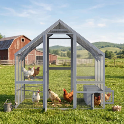 Nancy's Taleggio Kippenhok - Kippenren - Dierenverblijf - Donkergrijs / Paars - Sparrenhout - ± 210 x 185 x 185 cm