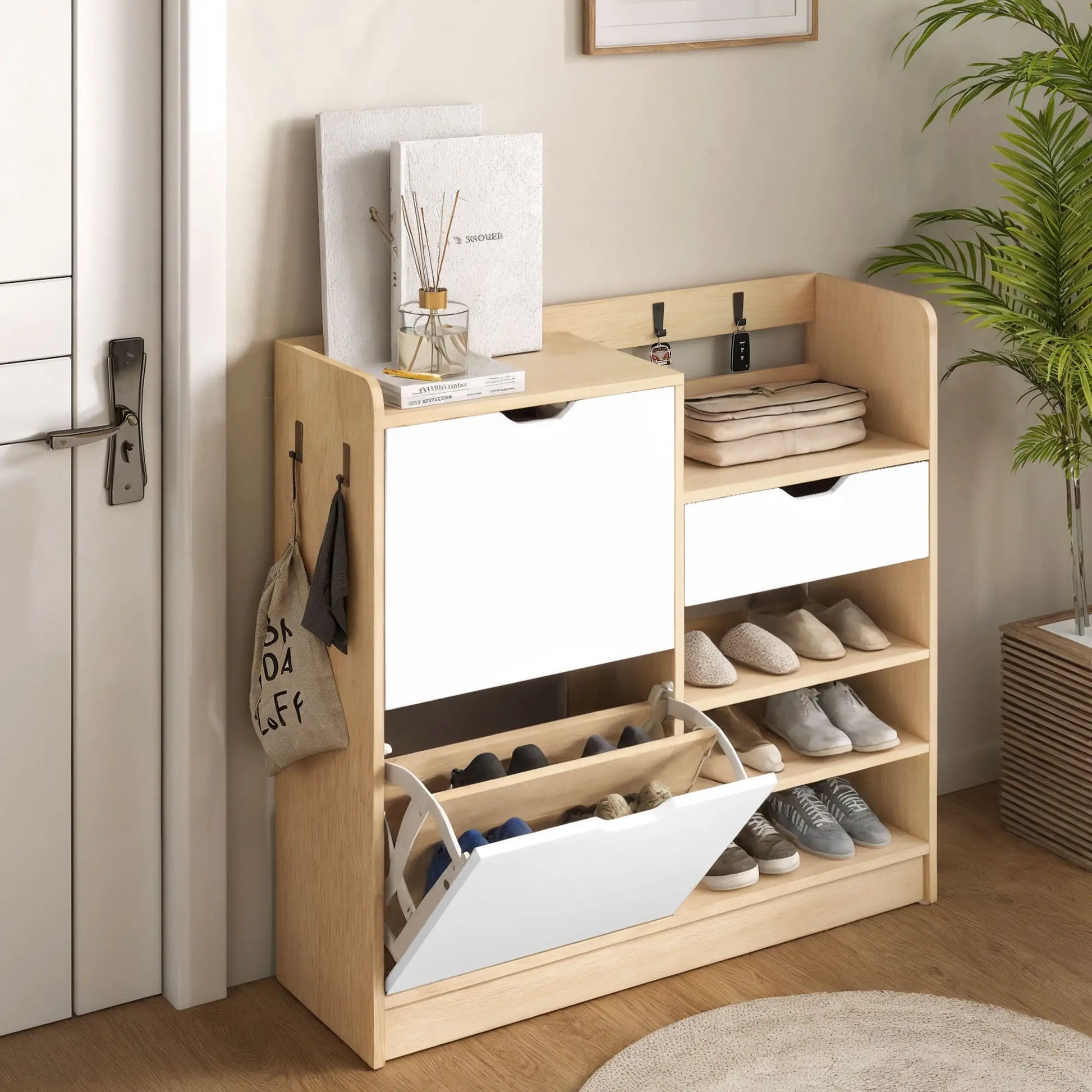 Draagbare schoenenkast voor de woonkamer, stapelbare opbergkast met deuren en planken, schoenendoos voor kast Draagbare schoenenkast voor de woonkamer, stapelbare opbergkast met deuren en planken, schoenendoos voor kast