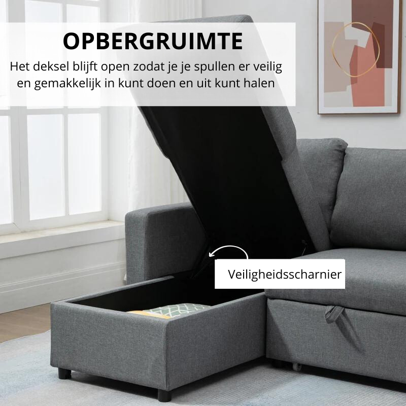 Nancy's Alfedena Hoekbak - Zitbank - Chaise Longue - Slaapbank - Lichtgrijs - 210 cm breed