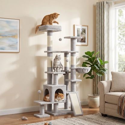 Nancy's Tortolì Krabpaal - Kattenboom - Klimboom met 5 verdiepingen - Grijs / Crèmewit - 78 x 40 x 152 cm
