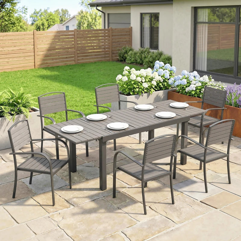 Nancy's Sarno Tuinset - 7-Delige Tuintafel Set - Tuinmeubelset - Uitschuifbare tafel - Grijs - Aluminium