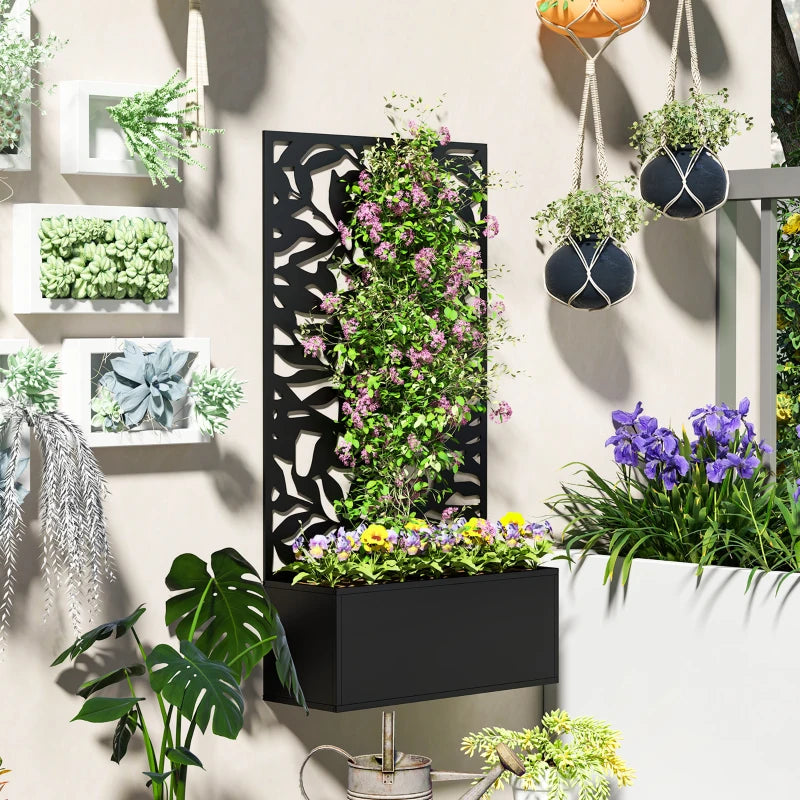 Nancy's Rioveggio Bloembak met Klimrek - Plantenbak - Plantenrek - Zwart - Staal - ± 60 x 25 x 115 cm