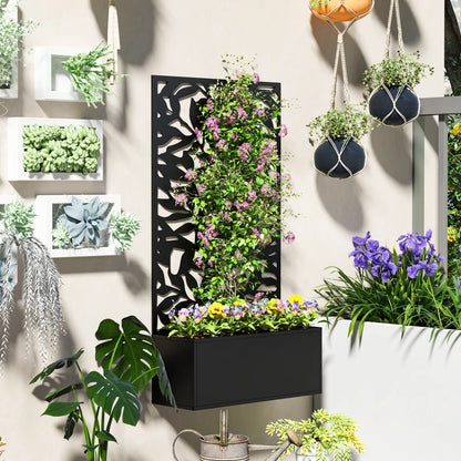 Nancy's Rioveggio Bloembak met Klimrek - Plantenbak - Plantenrek - Zwart - Staal - ± 60 x 25 x 115 cm