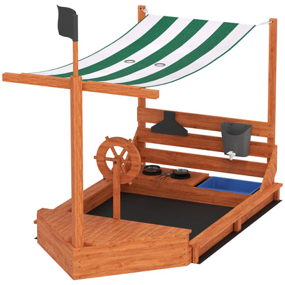 Nancy's Dorno Zandbak - Met Keukenset - Piratenschip - Bruin / Groen / Wit - Dennenhout - ± 180 x 100 x 145 cm