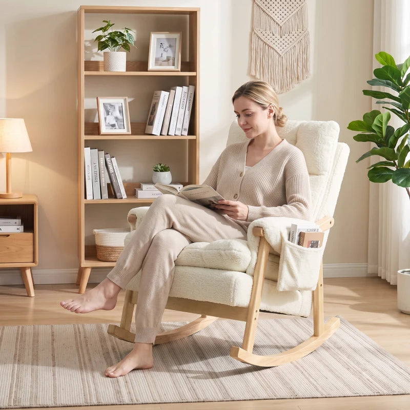 Nancy's Vandoies Schommelstoel - Relaxstoel - Twee zijvakken - Crèmewit - Flanel