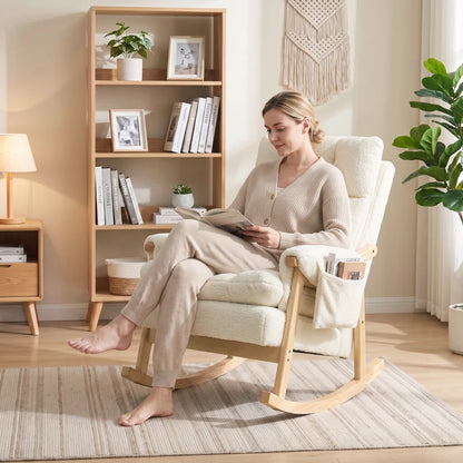 Nancy's Vandoies Schommelstoel - Relaxstoel - Twee zijvakken - Crèmewit - Flanel