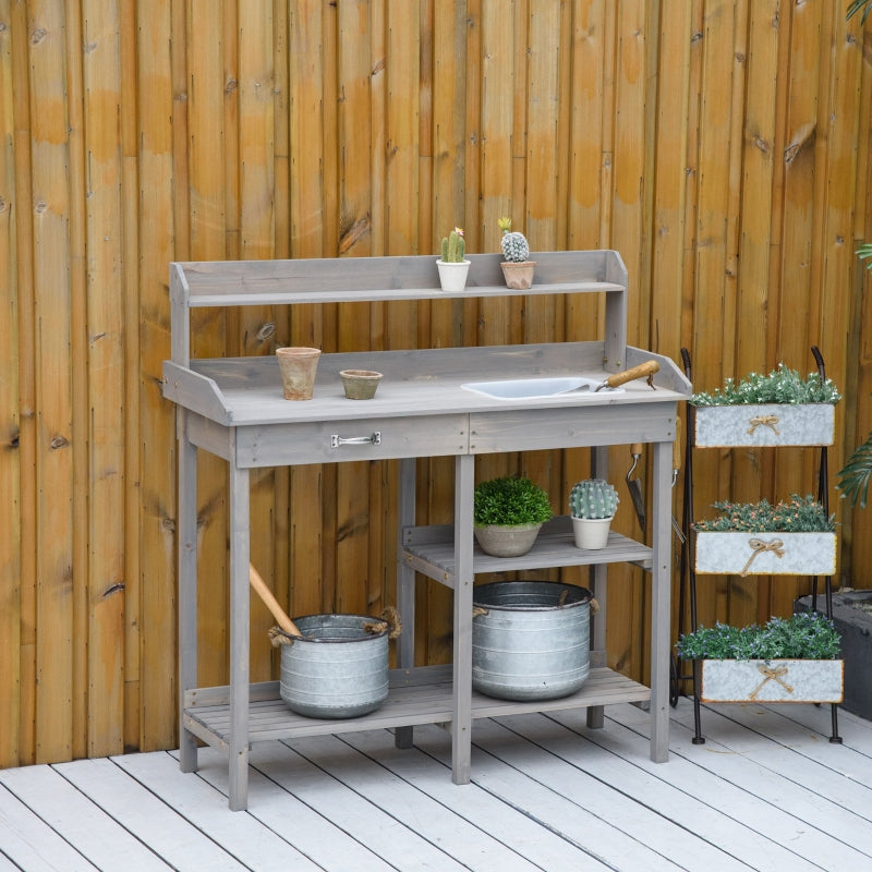 Nancy's Don Benito Planting table - Garden work table - Work table - Gray - Pine wood - ± 120 x 45 x 120 cm
