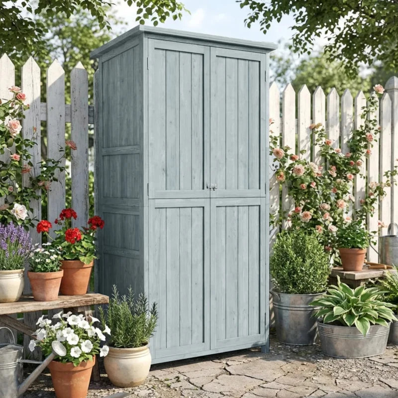Nancy's Robilante Tuinkast - Buitenkast - Grijs - Vurenhout - ± 85 x 55 x 170 cm