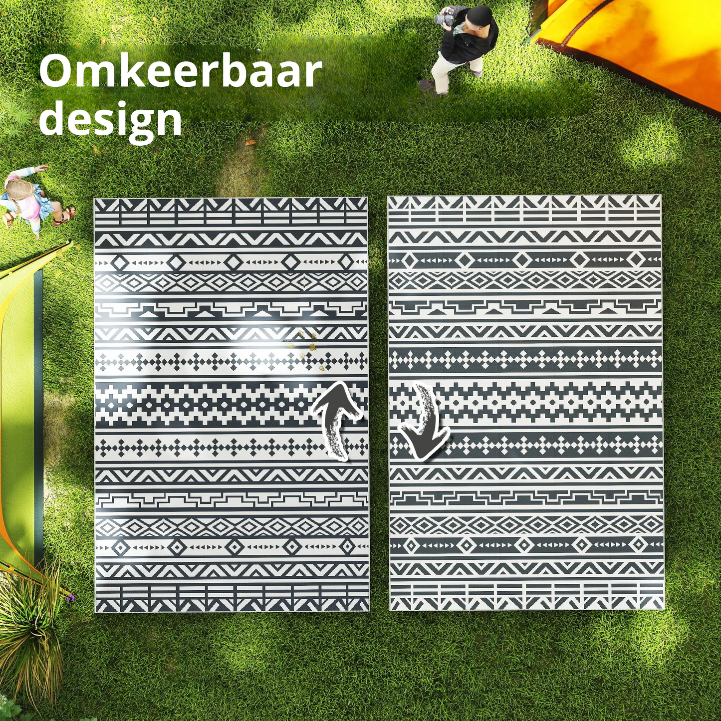 Nancy's Lamelas Buitenkleed - Tuinkleed - Buiten Vloerkleed - Buiten Tapijt - Dubbelzijdig - Grijs / Wit - ± 180 x 275 cm