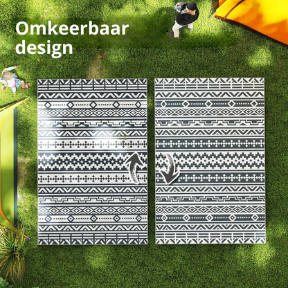 Nancy's Lamelas Buitenkleed - Tuinkleed - Buiten Vloerkleed - Buiten Tapijt - Dubbelzijdig - Grijs / Wit - ± 180 x 275 cm