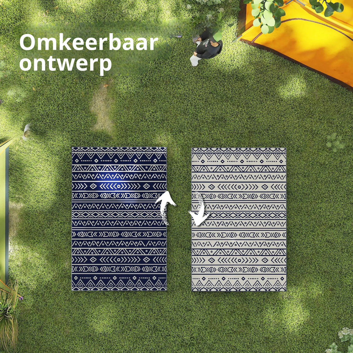 Nancy's Guimarei Buitenkleed - Buiten Tapijt - Buiten Vloerkleed - Tuinkleed - Dubbelzijdig - Blauw/Wit - ± 180 x 275 cm
