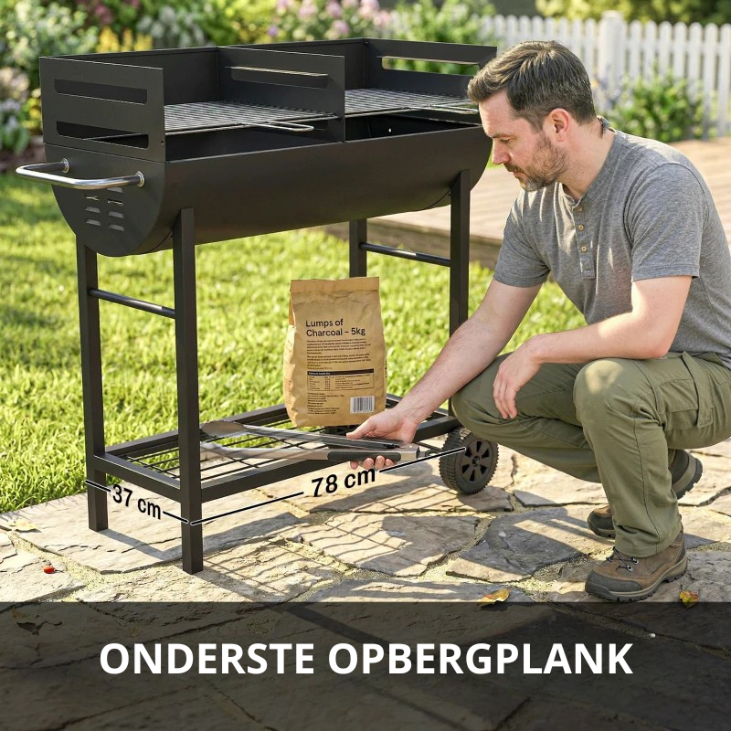 Nancy's Seccheto Houtskoolbarbecue - BBQ - Barbecue - In hoogte verstelbare grillroosters - Draagbaar ontwerp met wielen - Zwart