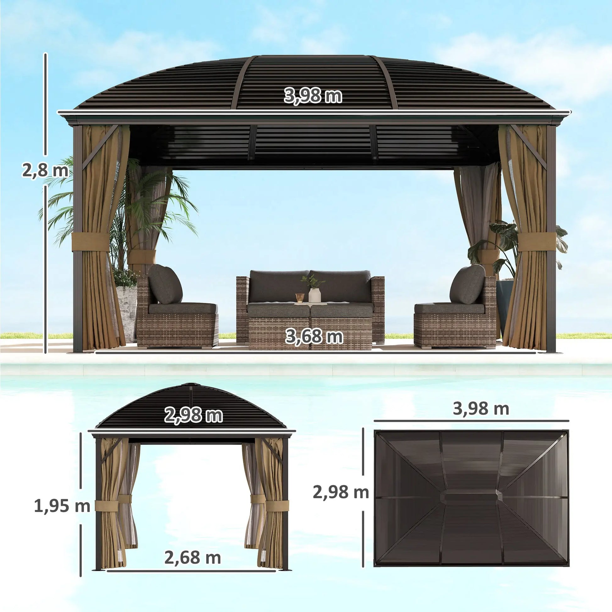 Nancy's Calatafimi Paviljoen - Tuinpaviljoen - Pergola - Terrasoverkapping - Bruin - ± 400 x 300 x 280 cm