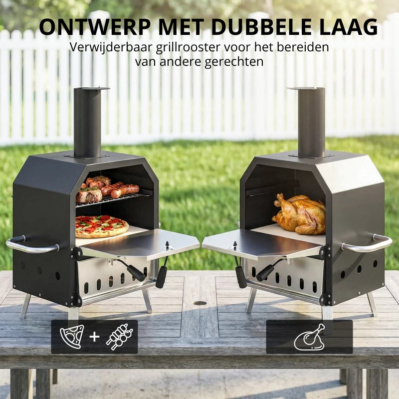 Nancy's Seggiano Houtgestookte Pizzaoven - Grillrooster - Instelbare warmteregeling - Complete pizzaovenset - Zwart