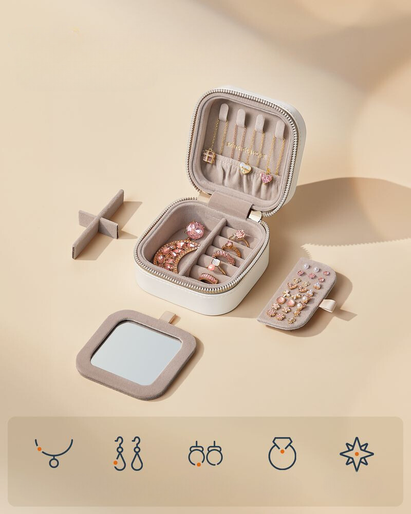 Nancy's Borgomanero Sieradendoos - Juwelendoos - Travel Case - Wit - Kunstleer / Fluweel - ± 10 x 10 x 6 cm