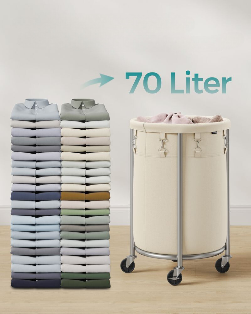 Nancy's Bortigiadas Wasmand - Op Wieltjes - Créme / Zilver - 70L