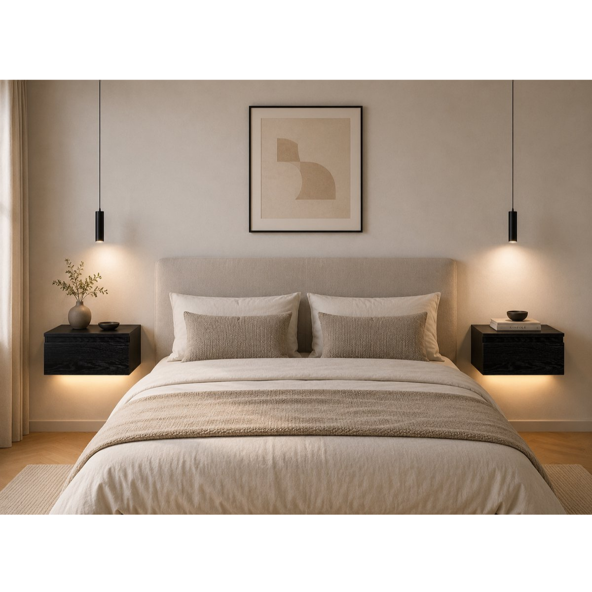 Casamoda Zwevend Nachtkastje - Set van 2 - Verstelbare LED-Verlichting - Zwart - ± 40 x 35 x 20 cm