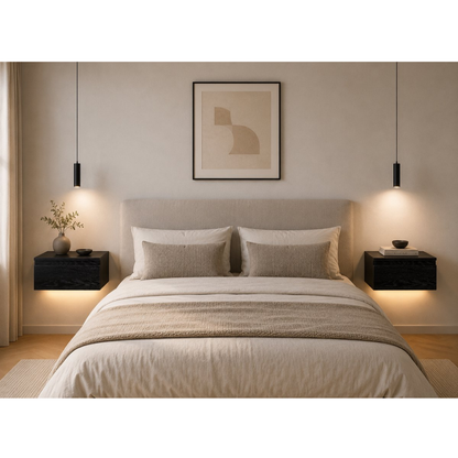 Casamoda Zwevend Nachtkastje - Set van 2 - Verstelbare LED-Verlichting - Zwart - ± 40 x 35 x 20 cm