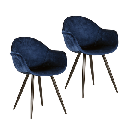 LABEL51 Forli Eetkamerstoel - Set van 2 - Fluweel - Stoel - Eetkamerstoelen - Blauw - 60 x 83 x 58 cm