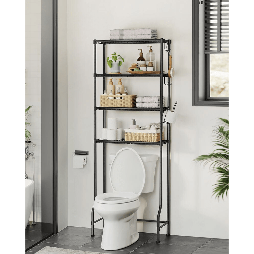 Nancy's Bentivoglio Toiletkast - Toilet Meubel - Badkamerrek - Wasmachinerek - Zwart - Staal - ± 60 x 30 x 175 cm