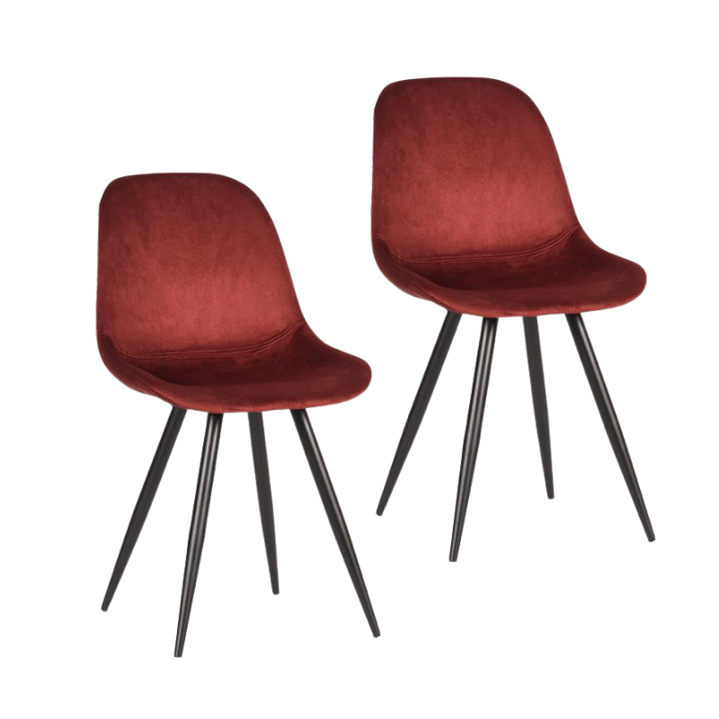 LABEL51 Eetkamerstoel Capri - Set van 2 - Kuipstoel - Keukenstoel - Eetkamerstoelen - Fluweel - Rood - 46 x 56 x 88 cm