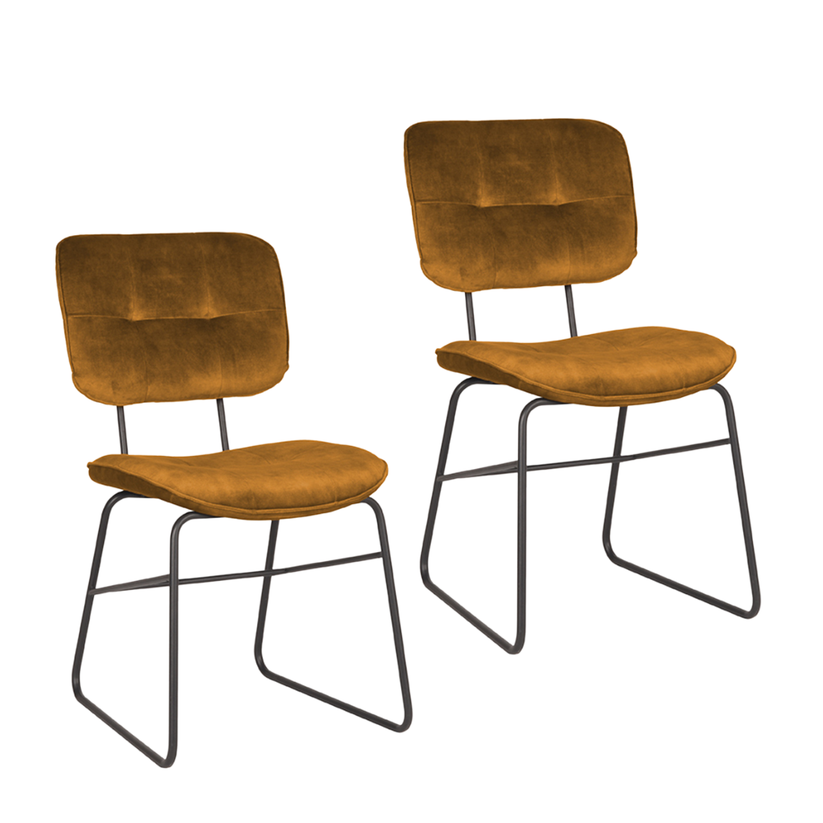 LABEL51 Eetkamerstoel Dez - Set van 2 - Stoel - Eetkamer - Keukenstoel - Eetkamerstoelen - Industrieel - Velours - Oker - 49 x 60 x 87 cm