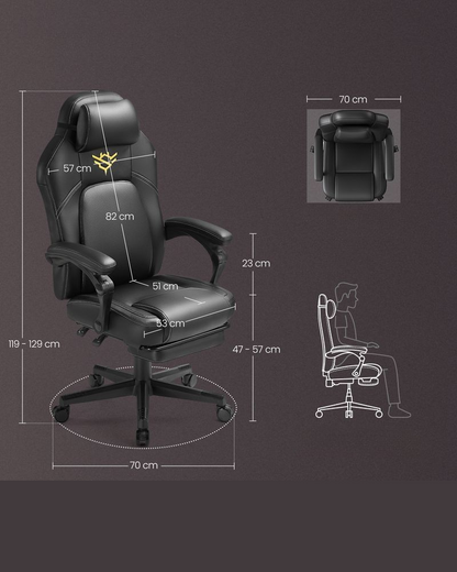 Nancy's Caveira Gamestoel - Gaming Stoel - Bureaustoel - Computerstoel - Zwart - Kunstleer