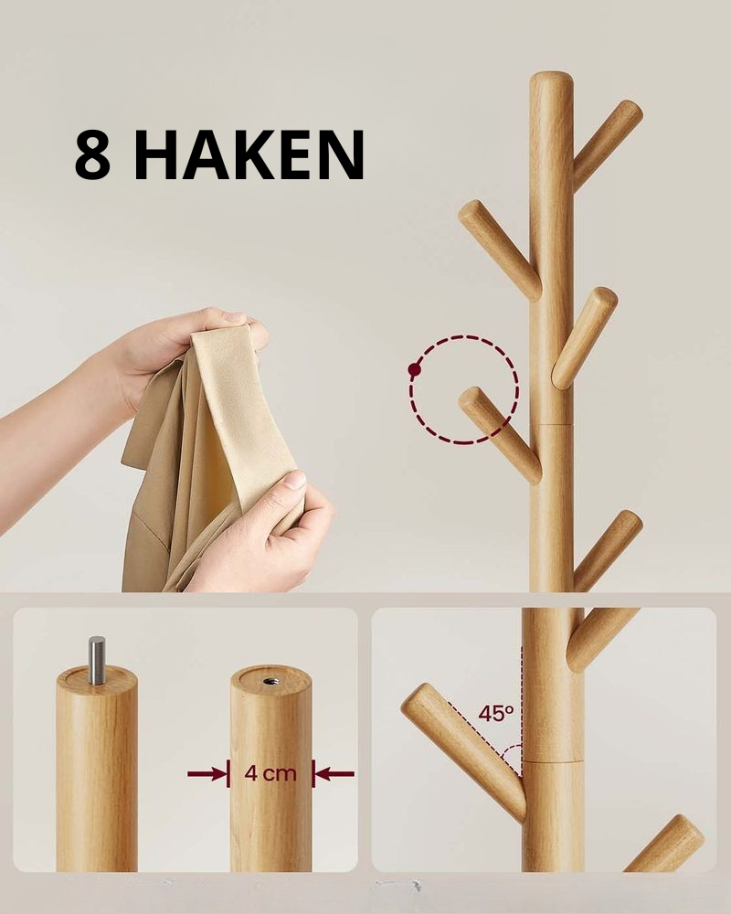 Nancy's Osimo Staande Kapstok - Garderobe - Kledingstandaard - Natuurlijk Hout - ± 170 cm Hoog
