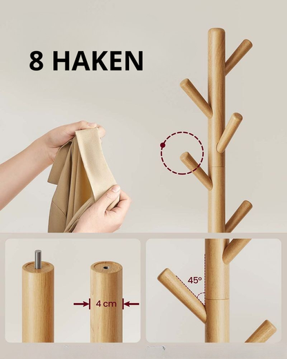 Nancy's Osimo Staande Kapstok - Garderobe - Kledingstandaard - Natuurlijk Hout - ± 170 cm Hoog